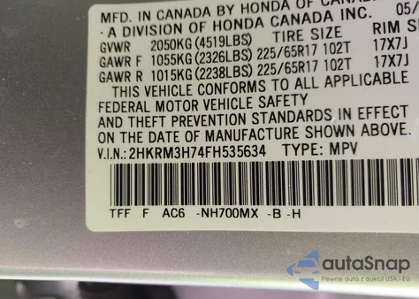 2015 Honda Cr-V Ex-L from USA, damaged, VIN 2HKRM3H74FH535634